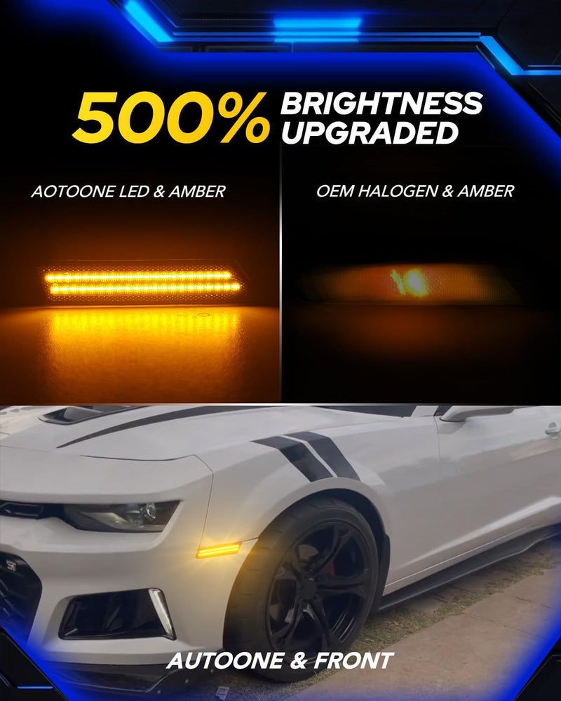AUTOONE LED Side Marker Lights Red & Yellow Compatible With 5th Gen Chevy Camaro 2010-2015, Front & Rear Fender Side Markers, Turn Signal Amber & Brake Light Red, 4PCS - Image 3